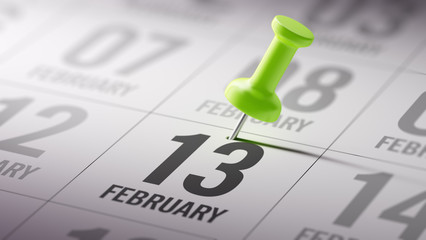 February 13 written on a calendar to remind you an important app