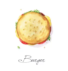 Deurstickers Watercolor Food Painting - Burger © nataliahubbert