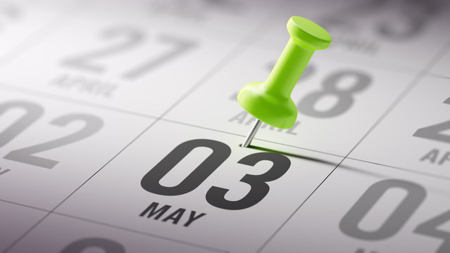 May 03 written on a calendar to remind you an important appointm