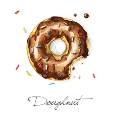 Foto op Plexiglas Watercolor Food Painting - Doughnut © nataliahubbert