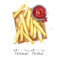 Deurstickers Watercolor Food Painting - French Fries © nataliahubbert