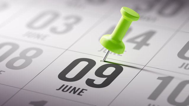 June 09 written on a calendar to remind you an important appoint