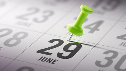 June 29 written on a calendar to remind you an important appoint