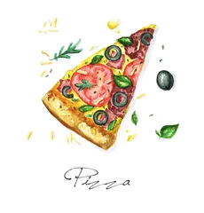 Zelfklevend Fotobehang Aquarel Eten Schilderen - Pizza © nataliahubbert