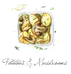 Foto op Canvas Watercolor Food Painting - Potatoes and Mushrooms © nataliahubbert