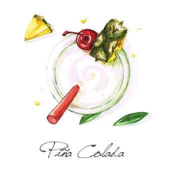 Watercolor Food Painting - Pina Colada