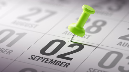 September 02 written on a calendar to remind you an important ap