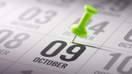 October 09 written on a calendar to remind you an important appo