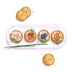 Foto op Plexiglas Watercolor Food Painting - Seafood snacks © nataliahubbert