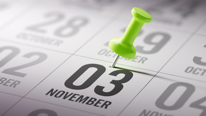 November 03 written on a calendar to remind you an important app
