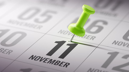 November 11 written on a calendar to remind you an important app
