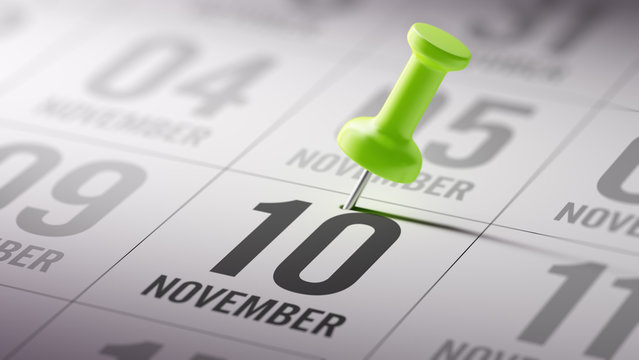 November 10 written on a calendar to remind you an important app