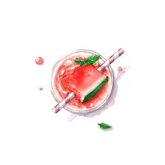 Foto op Canvas Watercolor Food Painting - Watermelon Cocktail © nataliahubbert