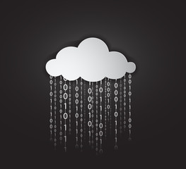 Illustration of clouds computing services. cloud services raining data in form of binary codes. These data represent the services offered by the clouds and represents the data sharing and downloading.