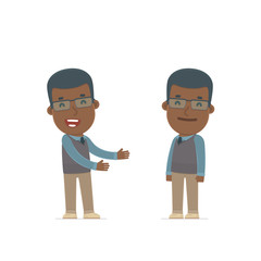 Funny Character African American Teacher introduces his shy frie