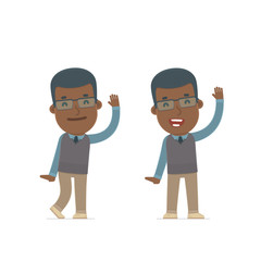 Funny and Cheerful Character African American Teacher welcomes v
