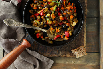 roasted vegetables pieces (tomato, aubergine, pepper)