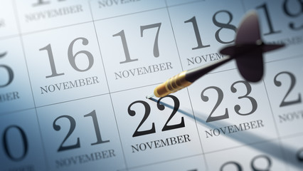 November 22 written on a calendar to remind you an important app