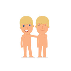 Joyful Character Naked Man and his best friend standing together