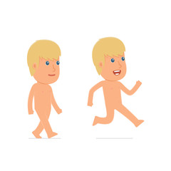 Funny and Cheerful Character Naked Man goes and runs