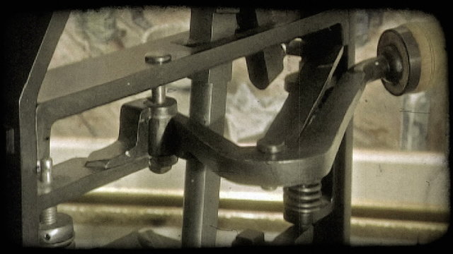 Old printing press. Vintage stylized video clip.
