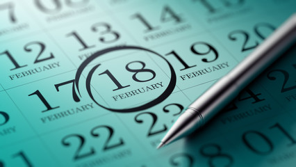 February 18 written on a calendar to remind you an important app