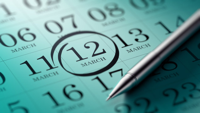 March 12 written on a calendar to remind you an important appoin