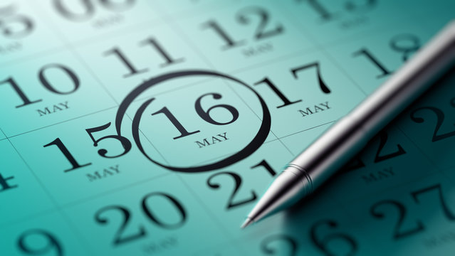 May 16 written on a calendar to remind you an important appointm
