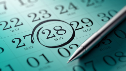 May 28 written on a calendar to remind you an important appointm
