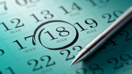 July 18 written on a calendar to remind you an important appoint