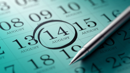 August 14 written on a calendar to remind you an important appoi