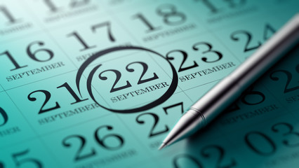 September 22 written on a calendar to remind you an important ap