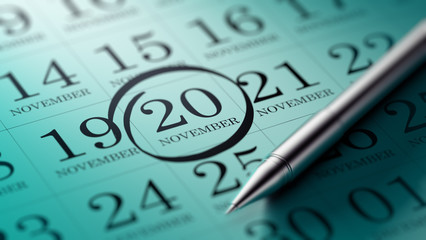November 20 written on a calendar to remind you an important app
