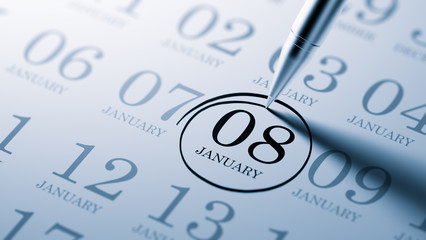 January 08 written on a calendar to remind you an important appo