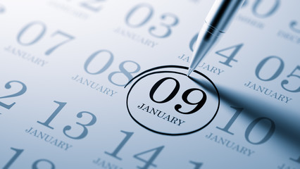 January 09 written on a calendar to remind you an important appo