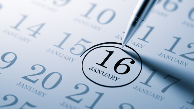 January 16 written on a calendar to remind you an important appo
