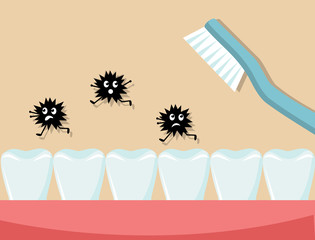 microbes are frightened and run away from the toothbrush of the oral cavity