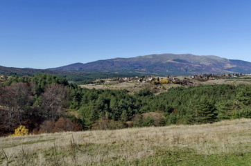 Fototapeta na wymiar Panoramic view of villages Plana in the mountain Plana by Vitosha, Bulgaria.