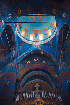 The magnificent interior of Trinity cathedral in Pochaev Lavra