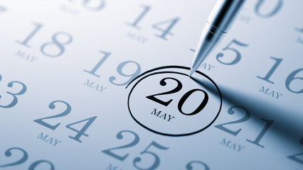 May 20 written on a calendar to remind you an important appointm