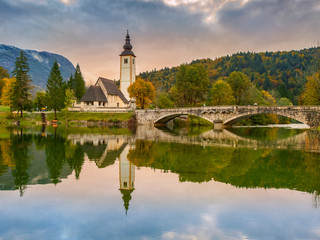 Fototapeta premium St John church the Bohinj lake, Julian Alps