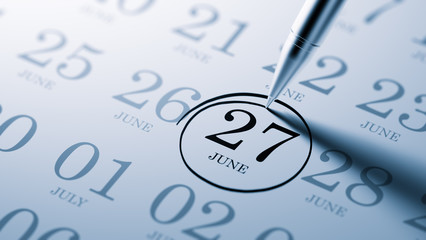 June 27 written on a calendar to remind you an important appoint