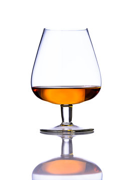 Glass Cognac on White Background