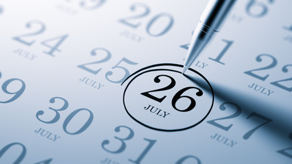 July 26 written on a calendar to remind you an important appoint