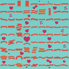 Color ribbon banner collection and heart icon