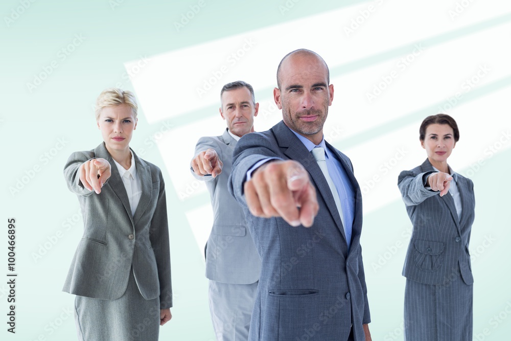 Poster composite image of business team pointing at the camera