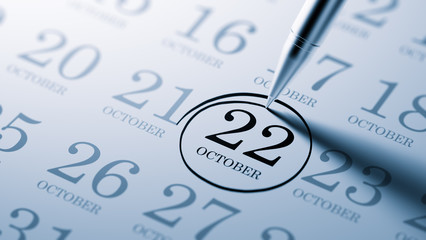 October 22 written on a calendar to remind you an important appo