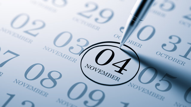 November 04 written on a calendar to remind you an important app