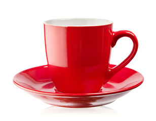 Red coffee cup and saucer