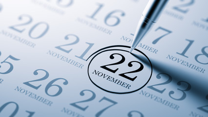 November 22 written on a calendar to remind you an important app